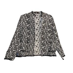 Valerie Stevens Black & White Geometric Pattern Womens Jacket Fringe Trim Sz XL